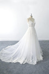 Wed Dresses Vintage, Amazing Long A-line V-neck Ruffle Appliques Tulle Wedding Dress