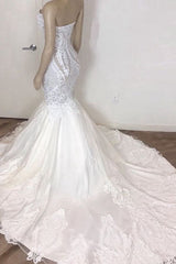 Weddings Dresses Online, Amazing Long Mermaid Strapless Appliques Lace Wedding Dress