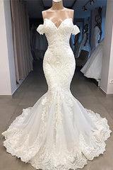 Wedding Dresses Shop, Amazing Long Mermaid Sweetheart Appliqued Lace Wedding Dress with Sleeves