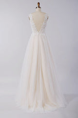 Wedding Dress , Awesome Long A-line Appliques Lace Tulle Open Back Wedding Dress