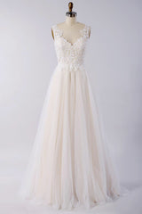 Wedding Dress Vintage Style, Awesome Long A-line Appliques Lace Tulle Open Back Wedding Dress