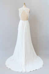 Wedding Dresses 2025 Trends, Awesome Long Sheath Lace Chiffon Backless Wedding Dress