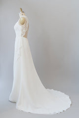 Wedding Dress With Lacing, Awesome Long Sheath Lace Chiffon Backless Wedding Dress