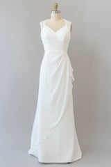 Wedding Dresses White, Awesome Long Sheath Lace Chiffon Backless Wedding Dress
