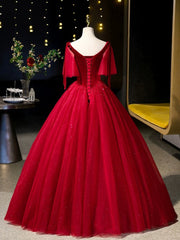 Party Dresses 2035, Burgundy Velvet Tulle Floor Length Formal Dress, Burgundy A-Line Evening Party Dress