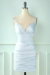 Baby Blue Tight Lace-Up Back Ruched Homecoming Dress