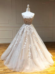Wedding Dresse Unique, Backless Champagne Lace Wedding Dresses, Backless Champagne Lace Formal Prom Evening Dresses