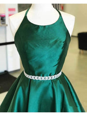 Party Dresses Vintage, Backless Dark Green Short Prom Dresses, Short Dark Green Formal Homecoming Dresses