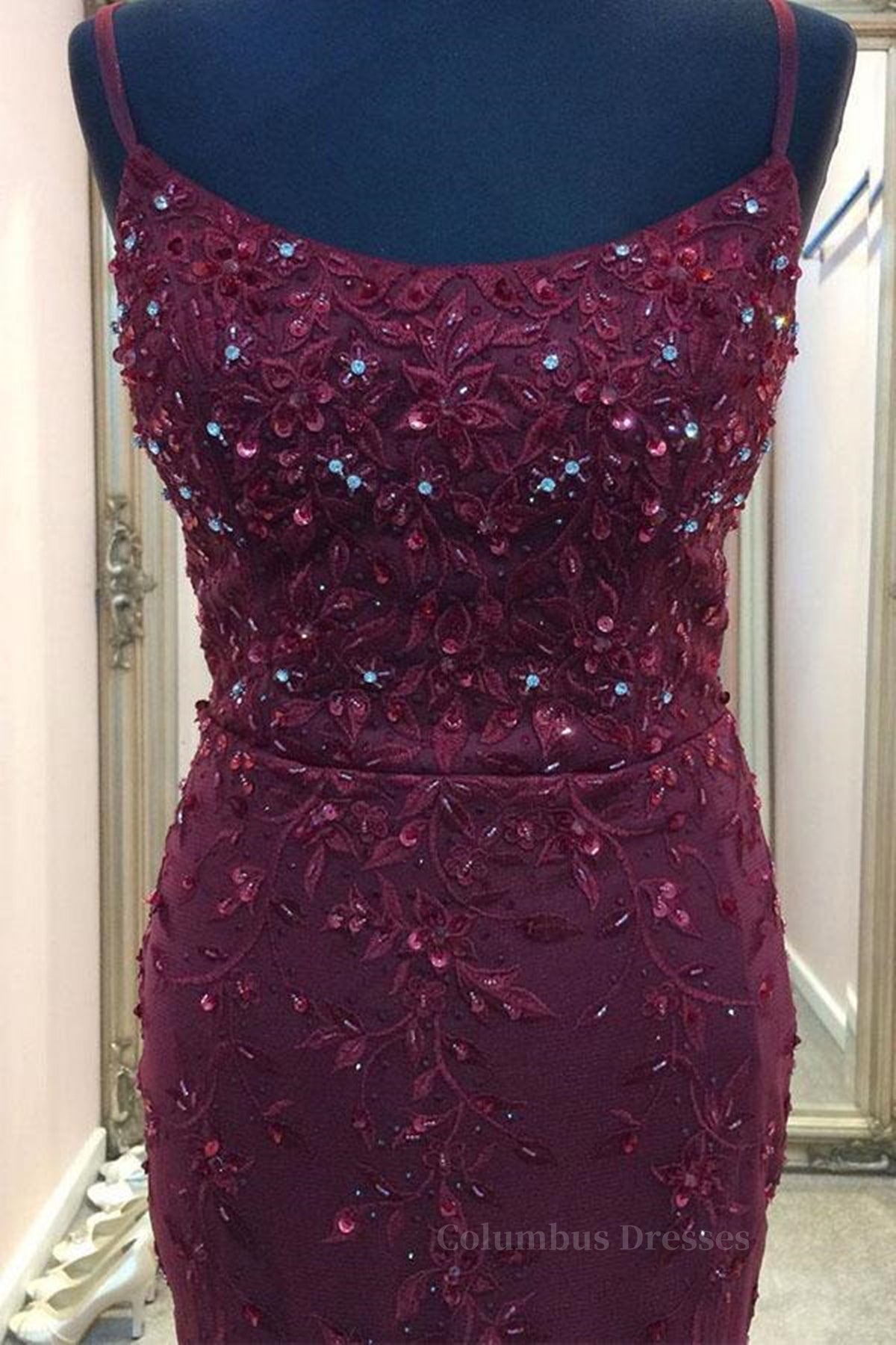 Homecoming Dress Green, Backless Mermaid Beaded Maroon Lace Long Prom Dresses, Backless Burgundy Lace Formal Dresses, Burgundy Tulle Evening Dresses