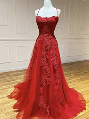 Party Dresses For 17 Year Olds, Backless Red Lace Prom Dresses, Open Back Red Lace Formal Evening Dresses