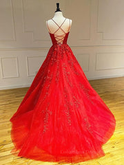 Prom Dress Chicago, Backless Red Lace Prom Dresses, Red Backless Lace Formal Evening Graduation Dresses