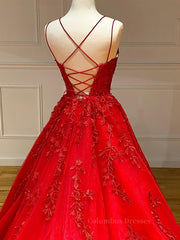 Prom Dresses Chicago, Backless Red Lace Prom Dresses, Red Backless Lace Formal Evening Graduation Dresses