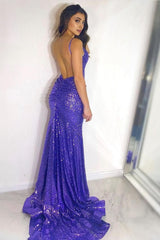 Backless Sequins Mermaid Prom Dress with Slit