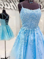 Party Dresses Sales, Backless Short Blue Lace Prom Dresses, Open Back Short Blue Lace Formal Graduation Dresses