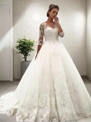Wedding Dresses Outlet, Ball Gown Bateau Court Train Tulle Wedding Dresses