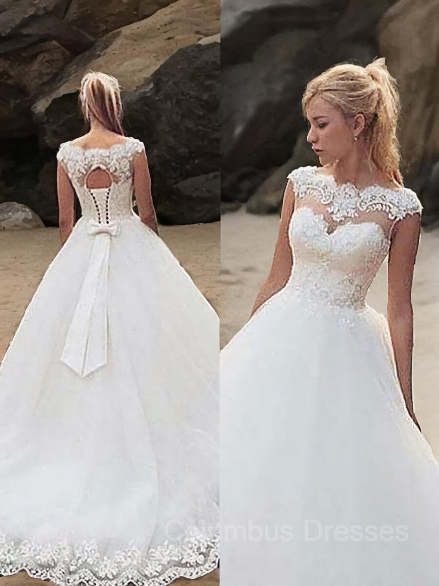 Wedding Dress Boutiques, Ball Gown Bateau Court Train Tulle Wedding Dresses With Belt/Sash
