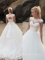 Wedding Dress Boutiques, Ball Gown Bateau Court Train Tulle Wedding Dresses With Belt/Sash