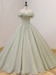 Formal Dress For Wedding Party, Ball Gown Green Long Prom Dress, Green Formal Sweet 16 Dress with Beading