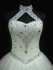Wedding Dress Casual, Ball-Gown Halter Beading Floor-Length Tulle Wedding Dress