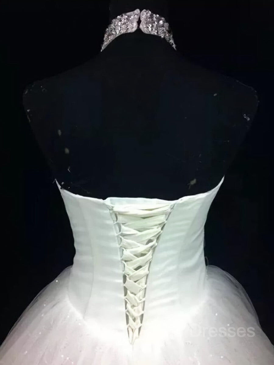 Wedding Dresses Dresses, Ball Gown Halter Floor-Length Tulle Wedding Dresses With Beading