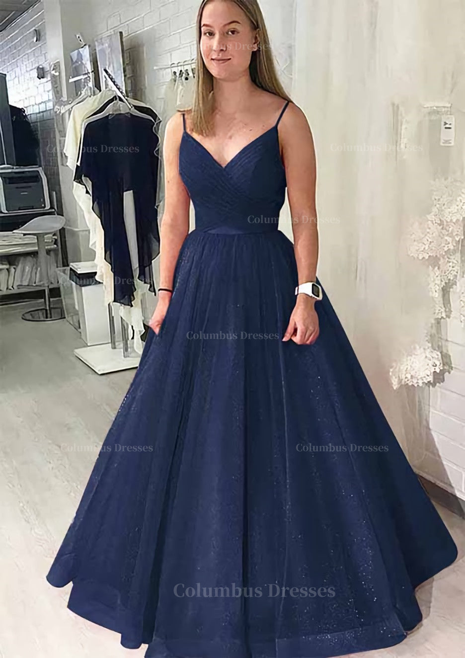 Formal Dress On Sale, Ball Gown Long/Floor-Length Sparkling Tulle Prom Dress With Pleated