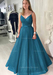 Formal Dresses Shops, Ball Gown Long/Floor-Length Sparkling Tulle Prom Dress With Pleated