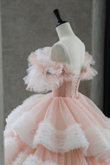 White Dress Outfit, Ball Gown Off Shoulder Pink Tulle Long Prom Dress, Sweet 16 Dress