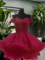 Bridesmaid Dress Idea, Ball-Gown Off-the-Shoulder Appliques Lace Short/Mini Organza Dress