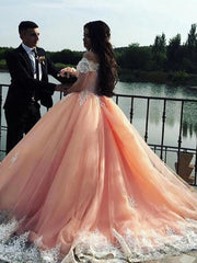 Black Lace Dress, Ball Gown Off-the-Shoulder Court Train Tulle Prom Dresses With Appliques Lace