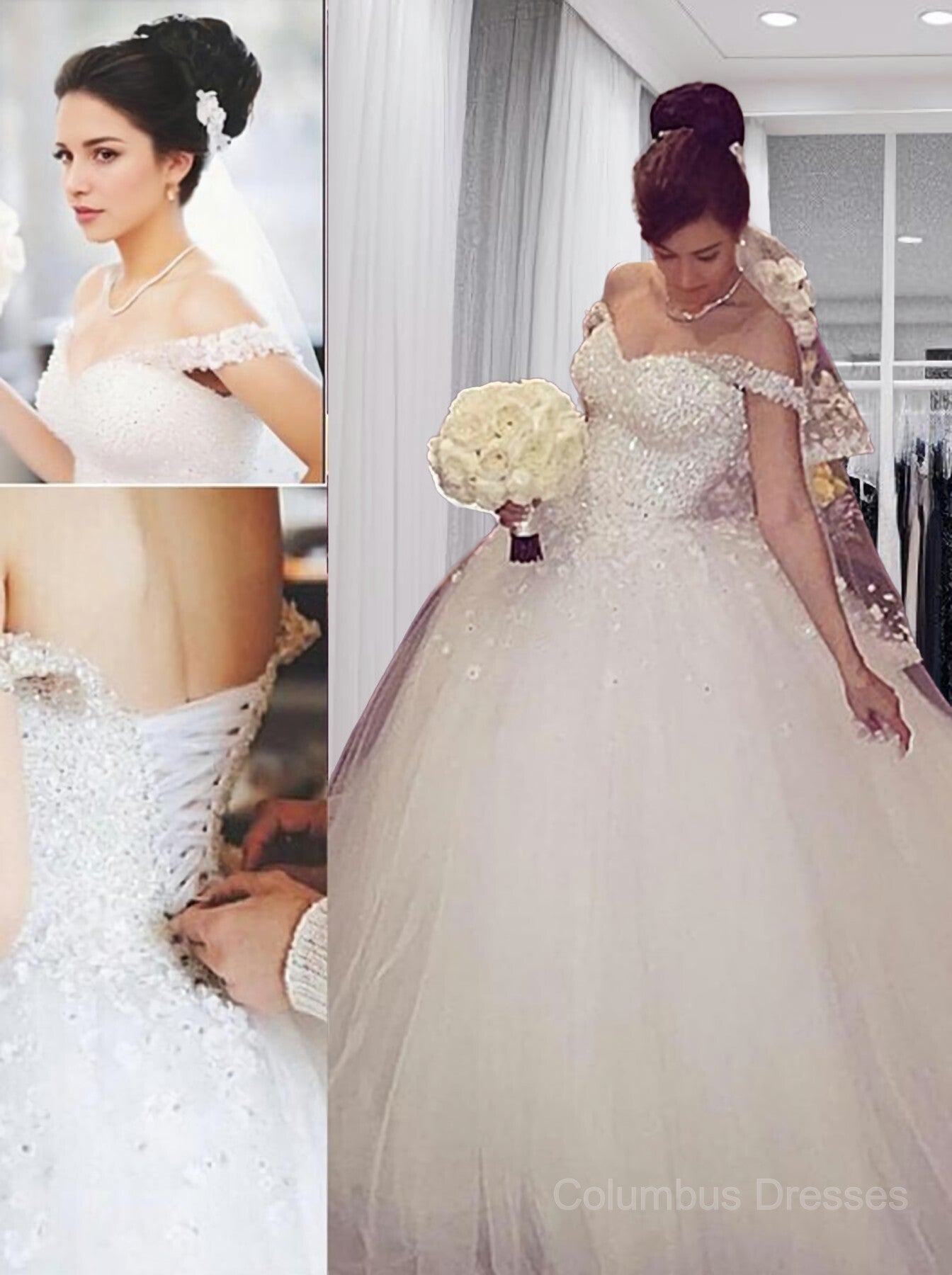 Wedding Dress Trend, Ball Gown Off-the-Shoulder Court Train Tulle Wedding Dresses With Appliques Lace