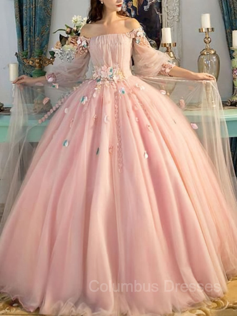 Salad Dress Recipes, Ball Gown Off-the-Shoulder Floor-Length Tulle Prom Dresses With Flower