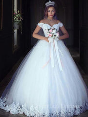 Wedding Dress Shapes, Ball Gown Off-the-Shoulder Floor-Length Tulle Wedding Dresses