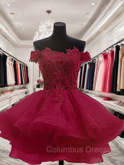 Formal Dress For Girls, Ball Gown Off-the-Shoulder Short/Mini Organza Homecoming Dresses With Appliques Lace