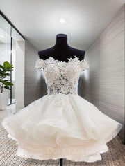 Formal Dresses For Girls, Ball Gown Off-the-Shoulder Short/Mini Organza Homecoming Dresses With Appliques Lace