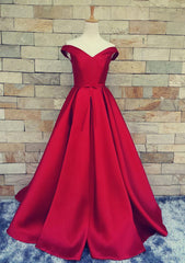 Prom Dresses Website, Ball Gown Off-The-Shoulder Sweep Train Satin Prom Dresses With Waistband