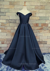 Prom Dress Websites, Ball Gown Off-The-Shoulder Sweep Train Satin Prom Dresses With Waistband