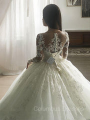 Wedding Dresses Dress, Ball Gown Scoop Court Train Tulle Wedding Dresses With Appliques Lace