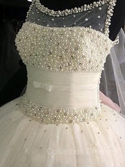 Wedding Dresses Uk, Ball Gown Scoop Floor-Length Tulle Wedding Dresses With Beading