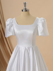 Wedding Dresses With Color, Ball Gown Short Sleeves Charmeuse Square Chapel Train Wedding Dress