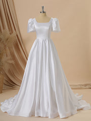 Wedding Dresses On Sale, Ball Gown Short Sleeves Charmeuse Square Chapel Train Wedding Dress
