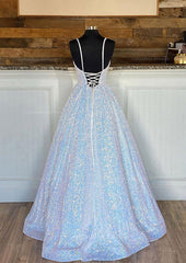 Homecoming Dresses Short Tight, Ball Gown Sleeveless V Neck Long/Floor-Length Sequined Sparkling Prom Dress With Pleated