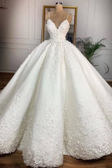 Wedding Dresses Vintage Bohemian, Ball Gown Spaghetti Strap Floor Length Organza Applique Wedding Dress