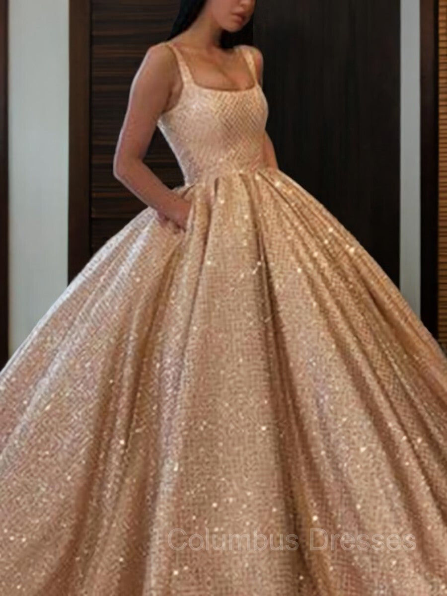 Bridesmaids Dresses Websites, Ball Gown Square Floor-Length Prom Dresses With Pockets