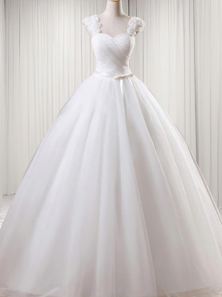Wedding Dress Costs, Ball-Gown Square Ruffles Floor-Length Tulle Wedding Dress
