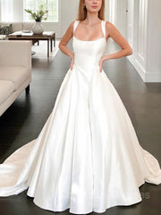 Wedding Dress With Sleeves Lace, Ball Gown Straps Court Train Satin Wedding Dresses