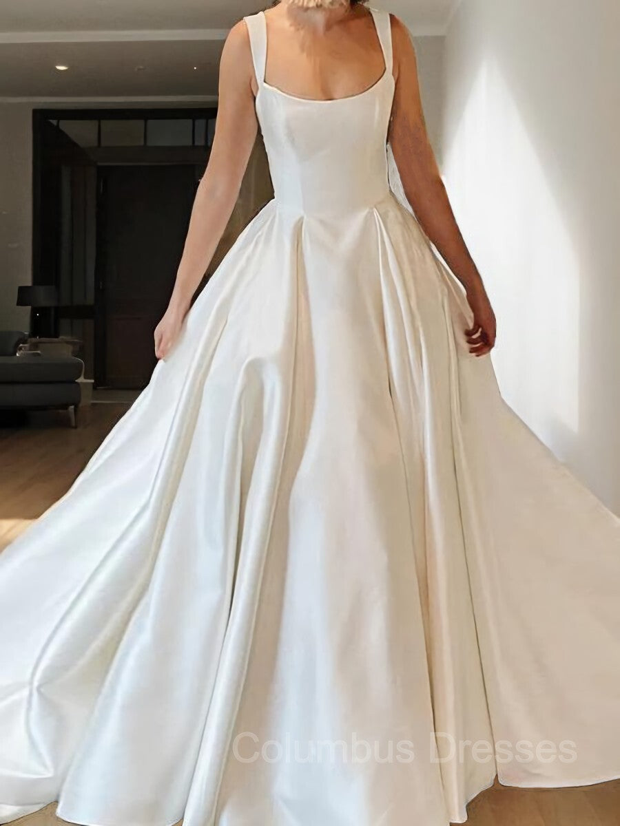 Wedding Dress Shopping Outfit, Ball Gown Straps Court Train Satin Wedding Dresses