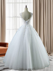 Wedding Dress Under 201, Ball-Gown Sweetheart Applique Floor-Length Tulle Wedding Dress