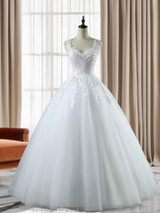 Wedding Dress Mermaide, Ball-Gown Sweetheart Applique Floor-Length Tulle Wedding Dress
