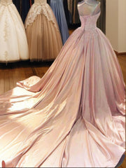 Prom Dress Fairy, Ball-Gown Sweetheart Appliques Lace Court Train Satin Dress