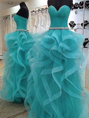 Prom Dresses With Shorts Underneath, Ball-Gown Sweetheart Cascading Ruffles Floor-Length Tulle Dress